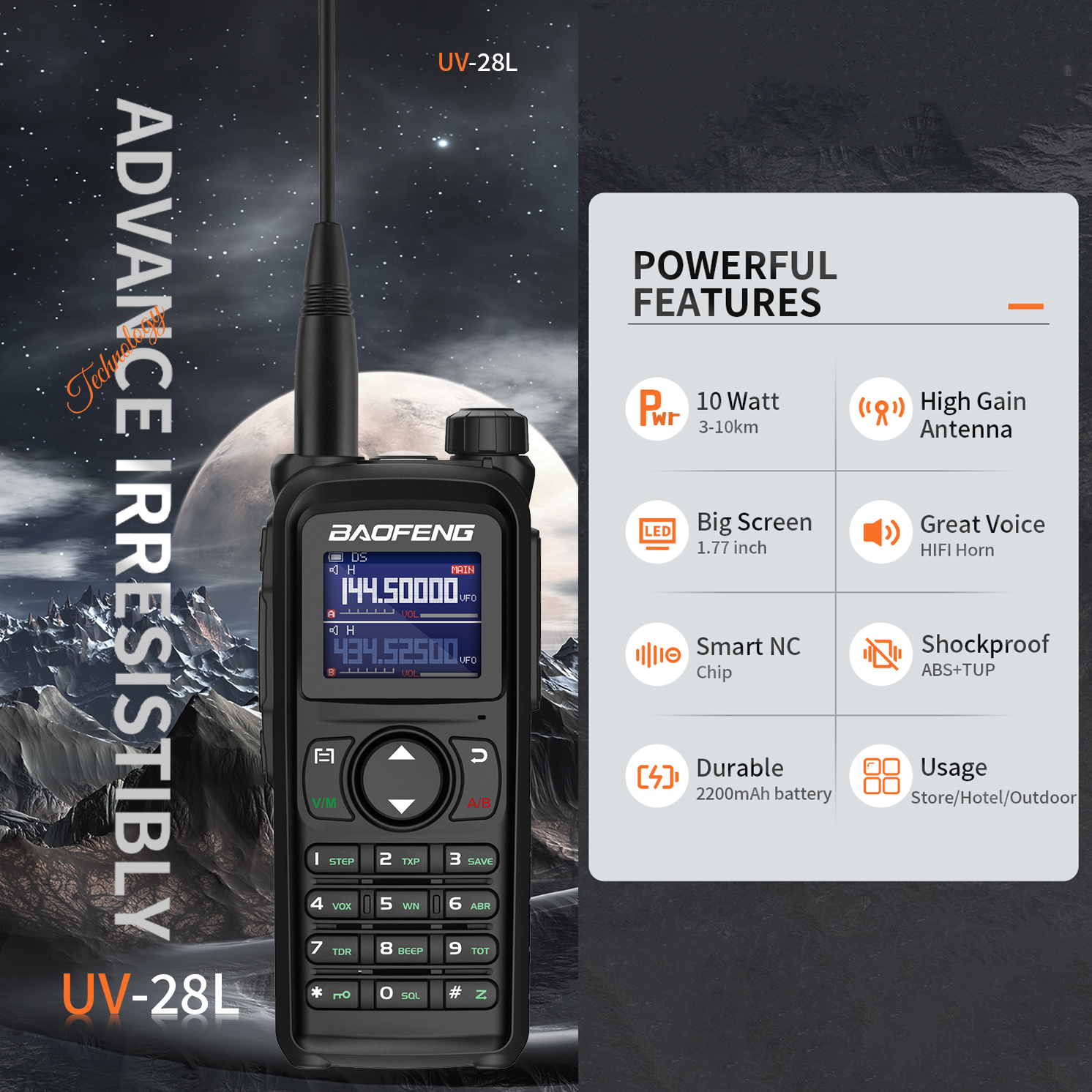 Baofeng UV‑28 Long Range Two‑Way Radio, UHF VHF Tri‑Band Walkie‑Talkie with NOAA Weather Alert
