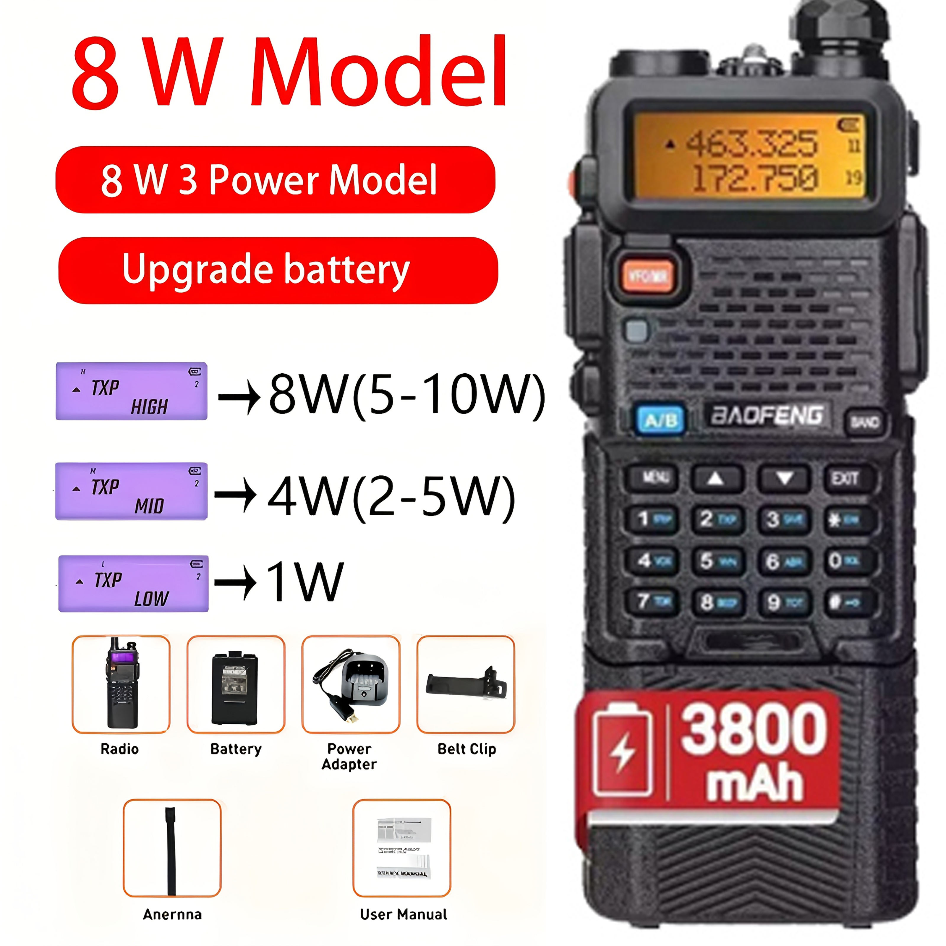 Baofeng UV-5R 8W Dual-Band Handheld Radio | 3800mAh